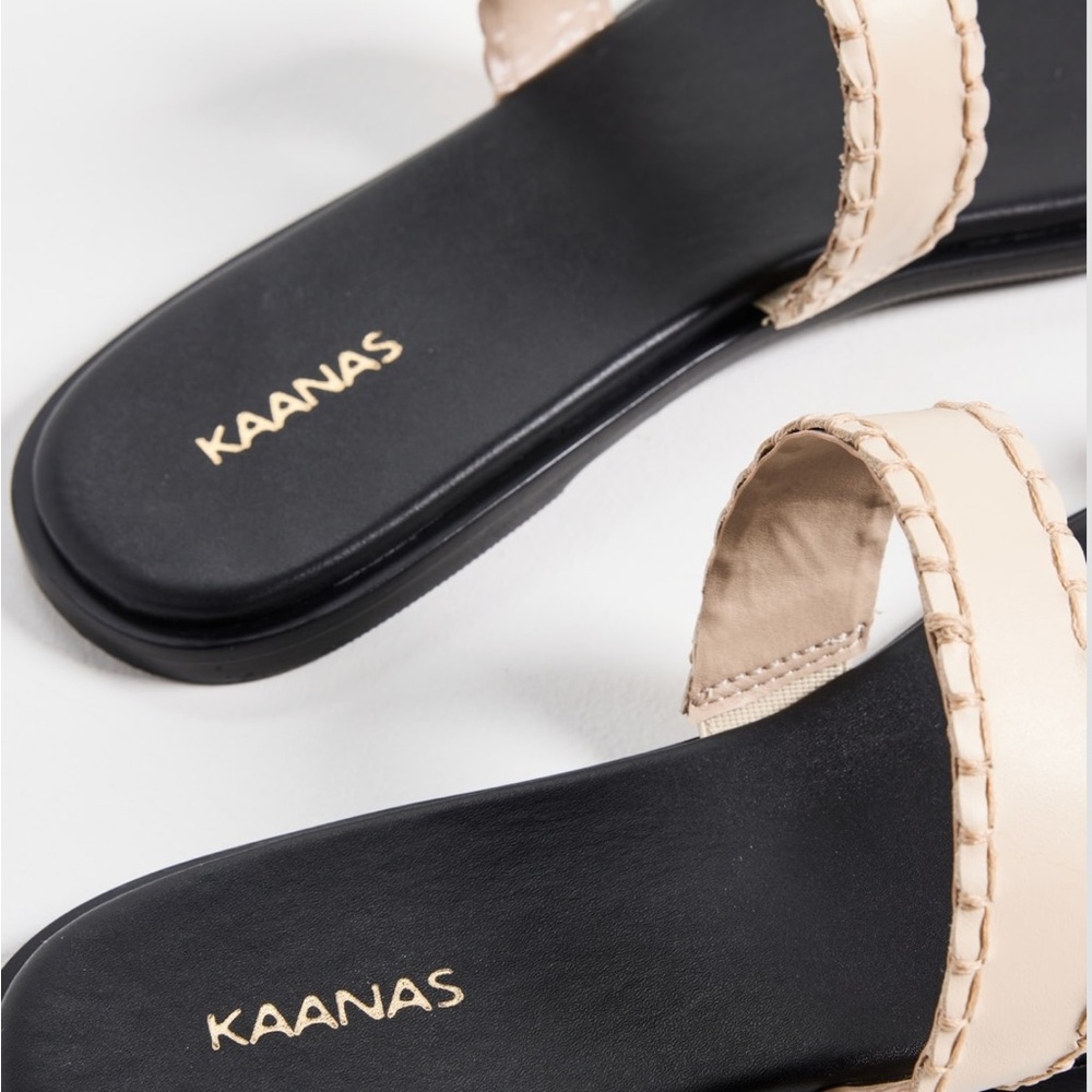 Kaanas Pirita Beige Braided Strap Toe-Loop Slide Sandals - Picture 3 of 6